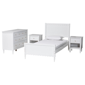 Baxton Studio Roni Modern White Scalloped Wood 4-Piece Twin Bedroom Set with Two Nightstands